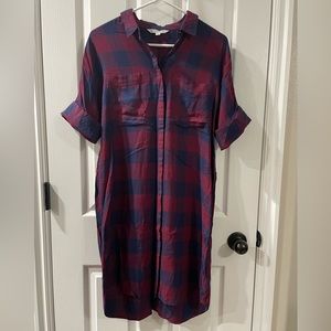 Downeast // short sleeve blue and red check dress